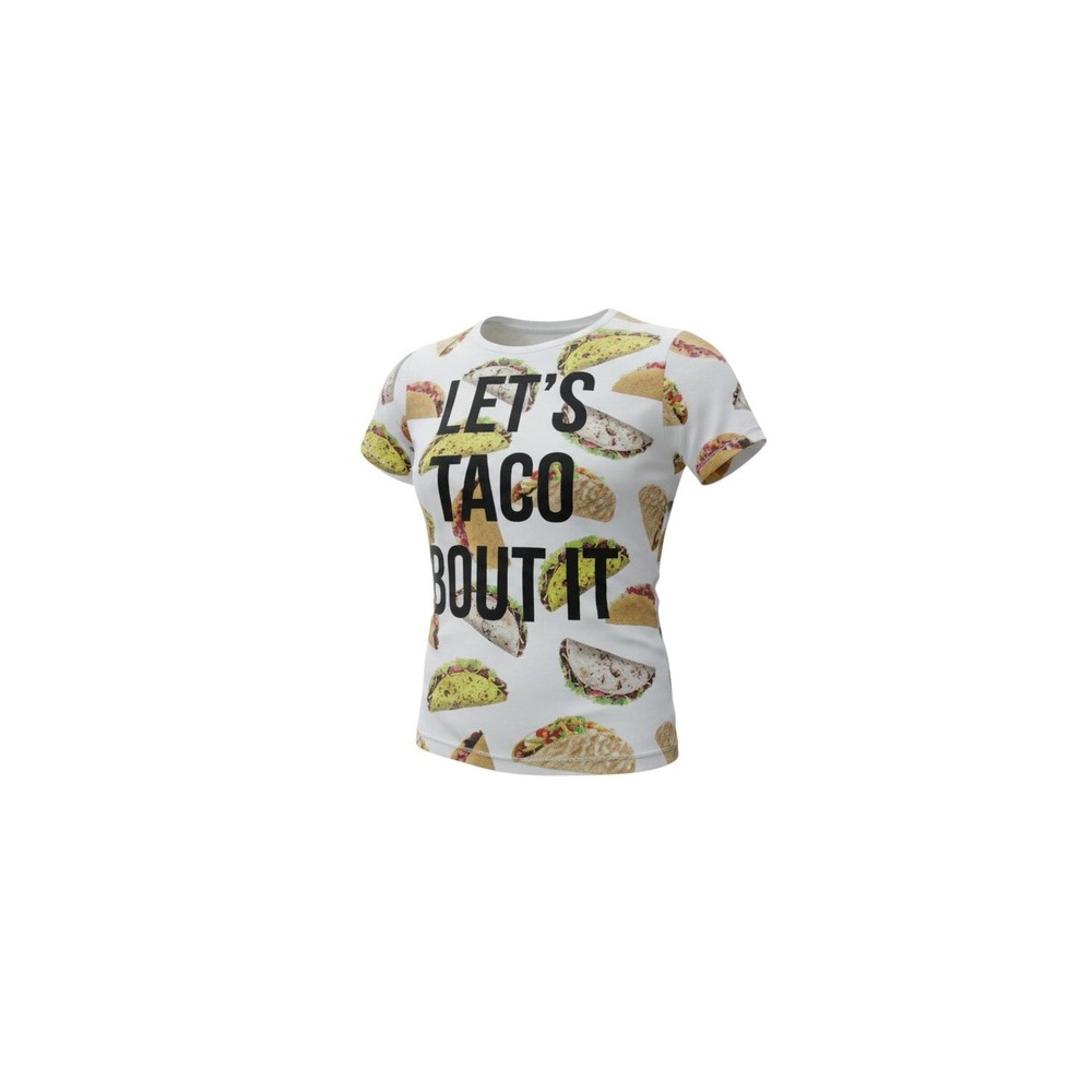 Freeze Graphic Tee Womens Medium White Lets Taco Bout It All Over Food Print